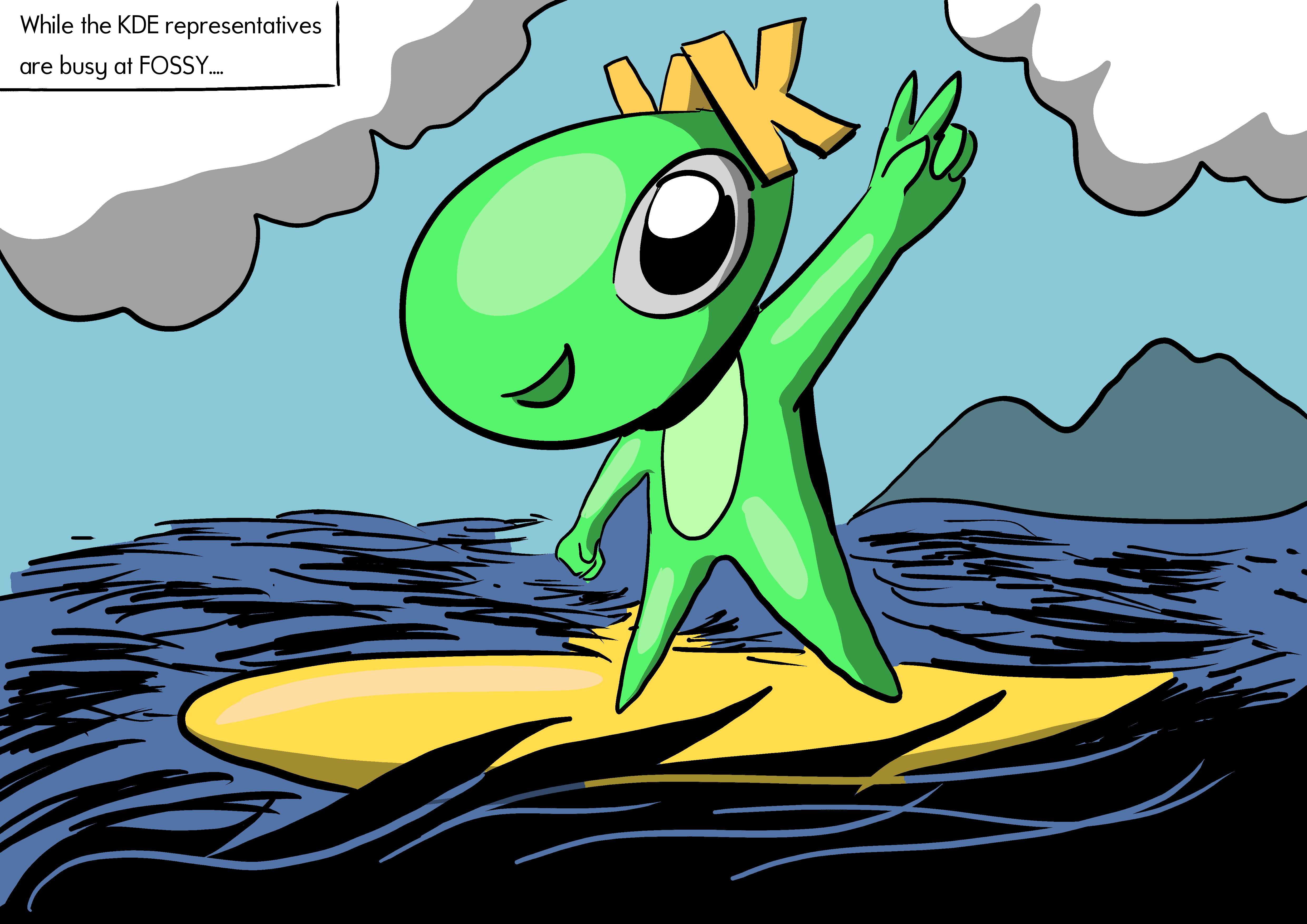Konqi on Surfboard